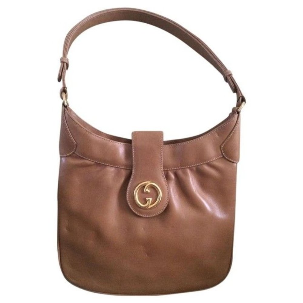 Gucci Vintage Top Handle Satchel Camel Leather Accordion Bottom